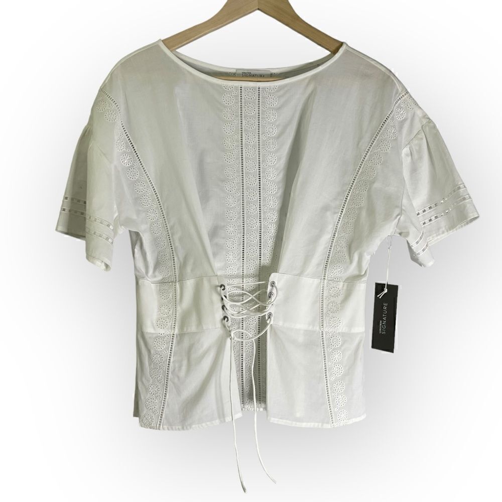 Nordstrom Signature White Eyelet Top Corset T Shirt Style